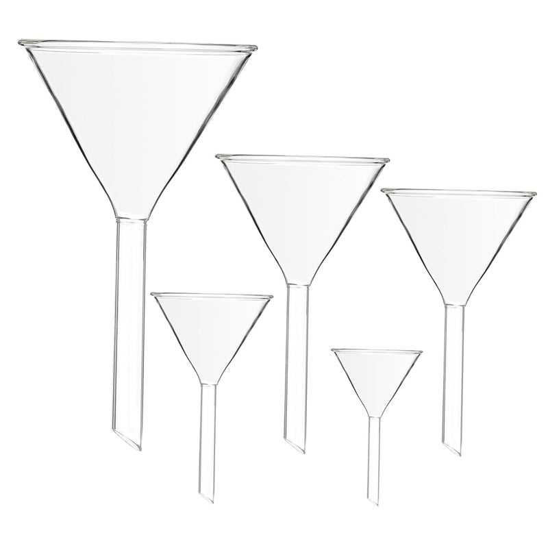 5pcs Clear Glass Laboratory Funnels Temperature Resistant for Precise Liquid Transfer - Image 1
